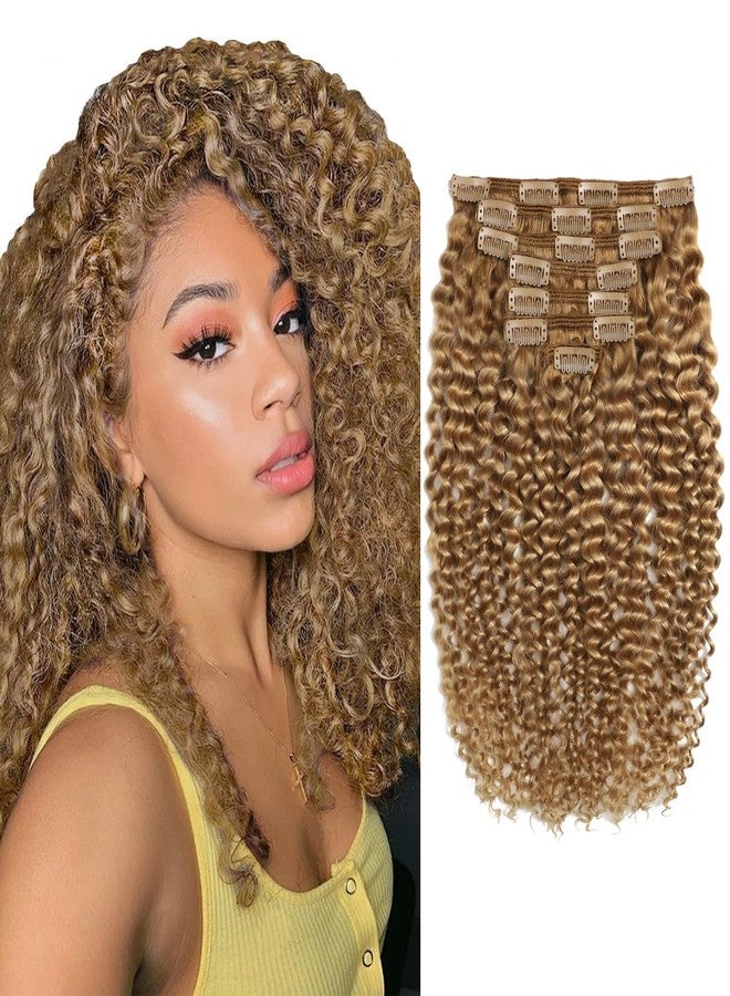 ليسر وصلات شعر Lacer Jerry Curly Clip in Hair Real Human Hair 3B 3C Curly Brazilian Remy Clips Ins Hair Extensions Honey Blonde للنساء ذوات البشرة السمراء (18 بوصة، Jerry Curly #27) - Image 1